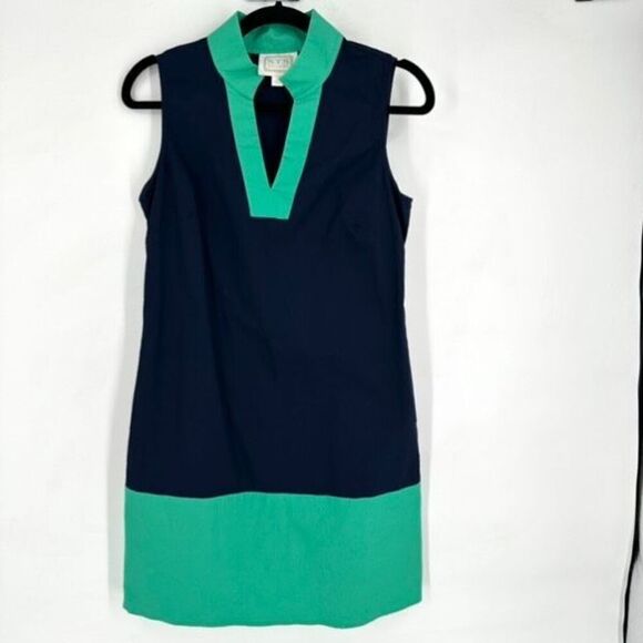 SAIL TO SABLE Tunic Shift Dress Womens Small Mint Green Navy Classic Colorblock - Picture 3 of 12